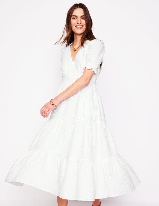 Anna Double Cloth Midi Dress-White
