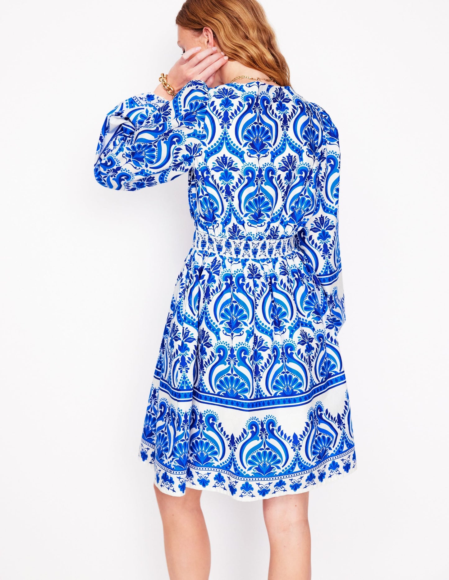 Mya Cotton Short Dress-Blue, Ornamental Floral